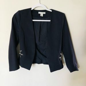 H&M Zipper Cropped Navy Blue Blazer Jacket